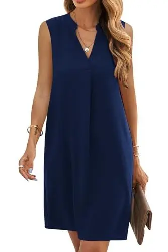 Produktbild: JOCAFIYE Frauen V-Ausschnitt Sommerkleider Damen Ärmellos T-Shirt Strandkleid Lässige Tank Kleid Blue M