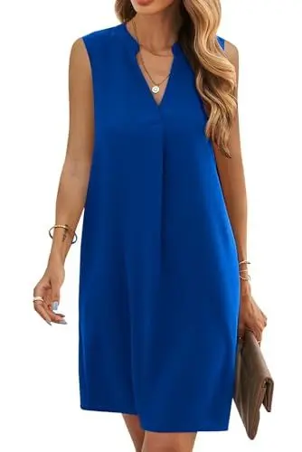Produktbild: JOCAFIYE Frauen V-Ausschnitt Sommerkleider Damen Ärmellos T-Shirt Strandkleid Lässige Tank Kleid Royal Blue M