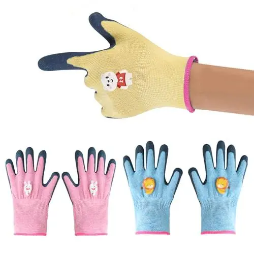 Produktbild: JOCAHULFX 3 Paar Kinder Gartenhandschuhe Kinder Arbeitshandschuhe Kinder, Schutzhandschuhe, rutschfeste Schutz Handschuh für Garten, DIY, Outdoor Aktivitäten, Mädchen, Jungen Kinder 3-7 Jahre