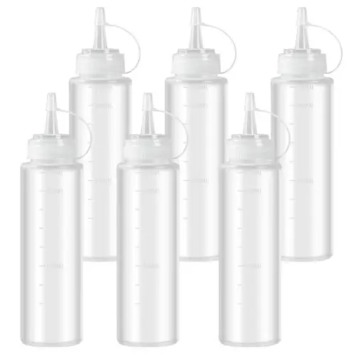 Produktbild: JOCAHULFX 6 Stück Squeeze Flasche, 240ml Quetschflasche, Plastik Saucenflasche mit Kappe, Dosierflasche, Squeeze Condiment Flaschen für Mayonnaise Soßen Olivenöl Malen Pigment Ketchup Spender Flasche