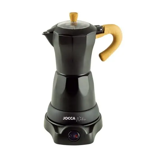 Produktbild: Jocca - Elektrische italienische Kaffeemaschine der Linie Nature | 6 Tassen | Kabelloser Krug | elektrischer Boden | 360° drehbar | Krug mit Kühlgriff | Automatische Abschaltung | Warmhalte| Scharwz