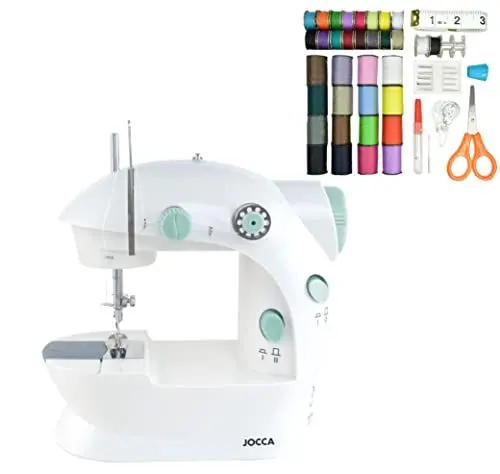 Produktbild: Jocca – Tragbare Nähmaschine mit 48 Zubehör-Nähset | Kleine Nähmaschine| Nähmaschinen | Einfach zu bedienen | Doppelstich | Rutschfeste Füße | Verstärkungsstich (Energieeffizienzklasse A+)