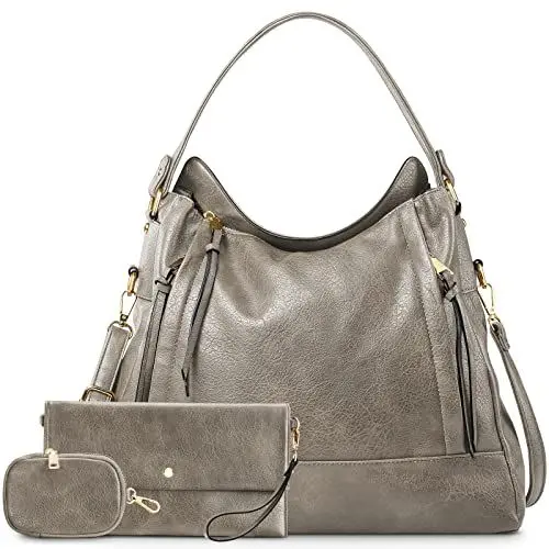 Produktbild: Jocose Moose Handtasche Damen Shopper Leder Umhängetasche Groß Elegant Schultertasche Geldbörse Hobo 3-teiliges Set Damen Taschen für Büro Schule Einkauf Reise(Grau)