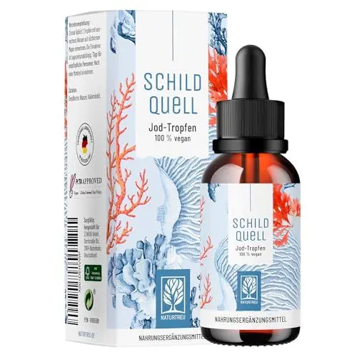 Produktbild: Jod Tropfen hochdosiert - 150 µg 50ml (900 Tropfen) alkoholfrei und vegan I Jod flüssig aus nur zwei Zutaten: Kaliumiodid und Wasser I Schildquell von Naturtreu I Jod Lösung