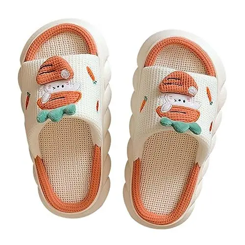 Produktbild: Jodimitty Orange Karotte Damen Hausschuhe Baumwolle Leinen Offene Hausschuhe, Weicher Komfort EVA Dicke Sohle Womens Slippers Niedliche 3D Tier Wolkenschuhe für Drinnen (37/38 EU)