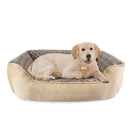 Produktbild: JOEJOY Hundebett Hundekorb Waschbar Hundekörbchen rutschfeste Hundebetten Flauschig Hundematratze mit Erhöhte Ränder Weiches Hundesofa für Grosse Hunde Katzen XL(89x63x23cm) Beige