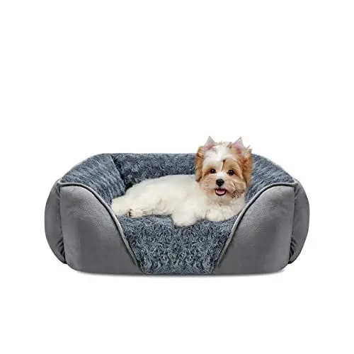 Produktbild: JOEJOY Hundebett, Hundekorb für Kleine Hunde und Katzen, Hundebett Flauschig Waschbar, Hundekörbchen Anti-Angst rutschfest Hundebetten Weich Bequem, 51x48x15cm