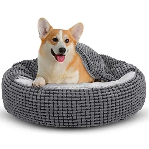 Produktbild: JOEJOY Hundebett Mittelgroße Hunde, Katzenbett Rund mit Decke, Hundekorb Waschbar Flauschig, Hundebetten für Katzen und Kleine Mittlere Hunde, 66x66x15cm