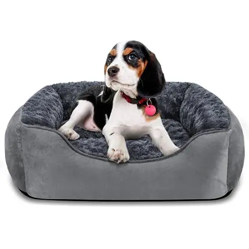 Produktbild: JOEJOY Hundebett Hundekorb Waschbar Hundekörbchen rutschfeste Hundebetten Flauschig Hundematratze mit Erhöhte Ränder Weiches Hundesofa für Kleine Hunde Katzen S(51x48x18cm) Grau