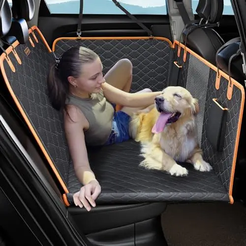 Produktbild: JOEJOY Hundedecke Auto Rückbank, Hundesitz Auto Rückbank Verbreitert mit Harter Unterseit, Hunde Autositz Rückbank Wasserdicht Kratzfest rutschfest, Autositz Hund Rückbank mit Sicherheitsgurt