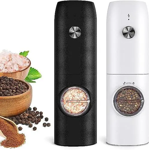 Produktbild: Salz und Pfeffermühlen Elektrische Set/Elektrische Gewürzmühle-Einstellbarer Grobheit Grinder,Einhandbedienung Salz und Pfefferstreuer für BBQ Restaurant Küche(2 Pieces), (2 Pack) (2 Pack)