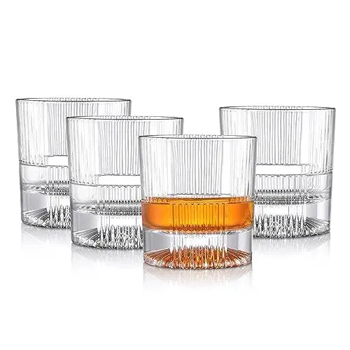 Produktbild: Joeyan 270ml Geriffelte Whisky Gläser,4er Set Glas Rum Tumbler Cocktailglas für Bourbon Scotch Cognac Wodka,Beste Vatertagsgeschenk für Papa