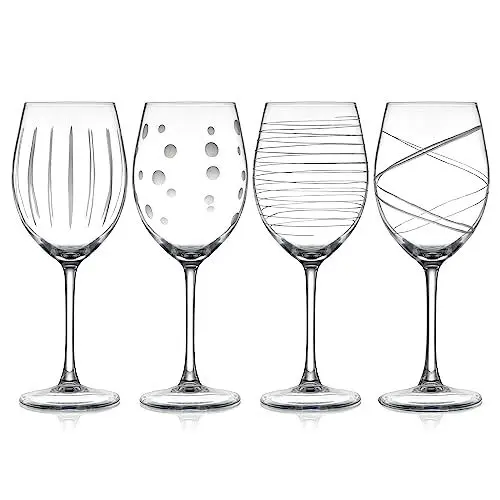 Produktbild: Joeyan Handgeblasen Graviert Weingläser Set,Rotweinglas Weißweingläser mit Streifen Punkte Musternn,Glaswaren für Hause Restaurants und Partys,560 ml,Set von 4