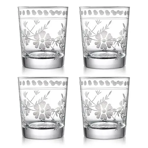 Produktbild: Joeyan Wassergläser Saftgläser Whiskygläser Trinkgläser | Set von 4 | Transparent Gravur Blume Muster | 270 ML | Zuhause Restaurants Partys | Geschenkidee Hochzeit Geburtstag Feier | Spülmaschinenfest