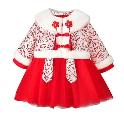 Produktbild: Jogging Anzug Sportbekleidung Kinder Winterkleid Kleinkind Kleidung Kleider Kinder Outfits Warm Set Anzug Dickes Jahr Mädchen Tang Prinzessin Baby Winterkleid Mädchen Hip Hop Outfit (Red, 6-12 Months)
