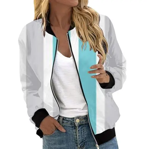 Produktbild: Pilotenjacke Classic Bomberjacke Damen Sommer Grau College Jacke XL Bomberjacke Damen Cord Leicht Motorradjack Übergangsjacke Damen Sommer Blouson Leicht Damen Primeday