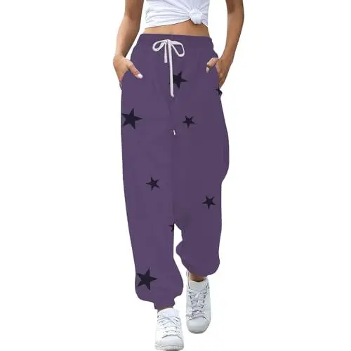 Produktbild: Jogginganzug Damen, Hausanzug Damen große größen, Sweat-Off, Damenhosen mit Gummibund, yogahose, Damenhose weites Bein, senioren Bekleidung, Sweatpants, Jogginghose Baumwolle, Weite Hose, Sweat Off