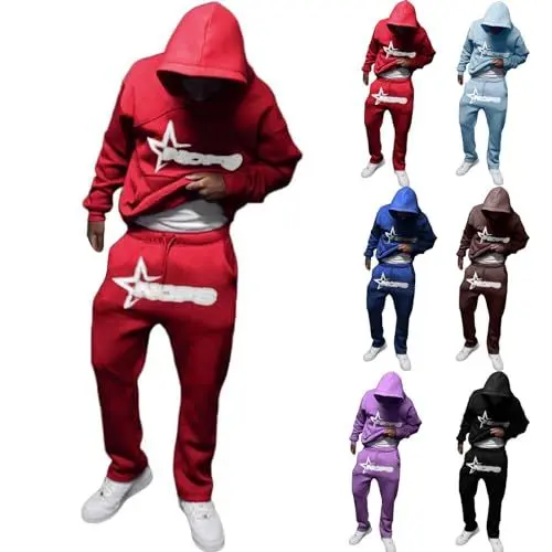 Produktbild: Jogginganzug Herren NOFS Jogginganzug Y2k Tracksuit Trainingsanzüge Baumwolle Sweatshirt Und Jogginghose Einfarbig Hoodie Mit Kapuze Langarm Mit Taschen Sportanzug Set