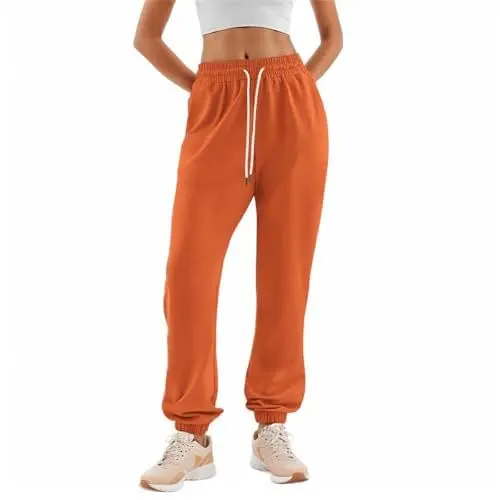 Produktbild: Jogginghose Damen aus Baumwolle Freizeithose Modische Elegante Bequeme Hosen Grosse Grössen Lockere Sporthose mit Elastischem Bund Pants Für Fitness und Freizeit Outdoorhose Orange L