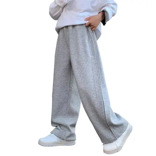 Produktbild: Jogginghose Jungen Baggy Sporthose Baumwolle Weite Bein Cargohose mit Elastischem Bund Traininghose High Waist Freizeithose Lockere Sweatpants Kinder Jogger Outdoor Hose (Grey, 13-14 Years)