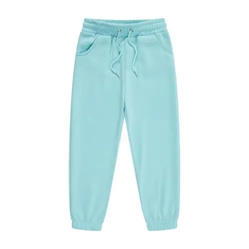 Produktbild: Jogginghose Jungen Mädchen Baumwolle Thermohose Fleece Hose Einfarbige Sporthose Kinder Freizeithose mit Elastischem Bund Winterhose Hohe Taille Kordelzug Hosen mit Tasche (Blue, 6-7 Years)