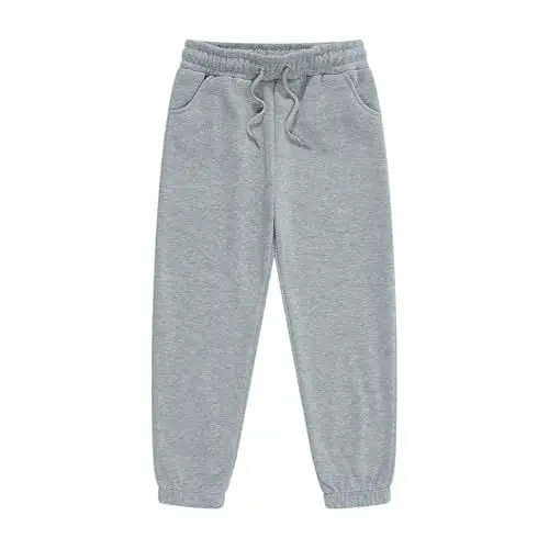 Produktbild: Jogginghose Jungen Mädchen Baumwolle Thermohose Fleece Hose Einfarbige Sporthose Kinder Freizeithose mit Elastischem Bund Winterhose Hohe Taille Kordelzug Hosen mit Tasche (Grey, 6-7 Years)