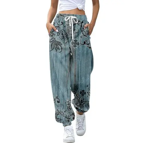 Produktbild: Jogginghose Muster Damen Hose Damen mit Gummizug Sporthosedamenlang Joggpants Damen Winter Damenjogginghose Schwarz Graue Baggy Jogginghose Damen Baggy Stoffhose Maedchen