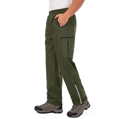 Produktbild: Jogwits wasserdichte Regenhose für Herren Atmungsaktiv Winddicht Outdoorhose Elastischer Bund Hose Leichte Regenhose zum Wandern Camping Golf Army Green-M