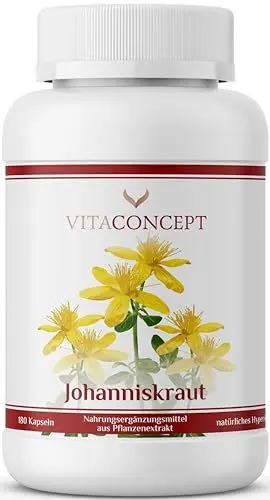 Produktbild: Johanniskraut Extrakt I 5000 mg pro Kapsel I inkl. natürlichem Hypericin und Hyperforin I zertifiziert laborgeprüft I 180 Kapseln I vegan I Vitaconcept