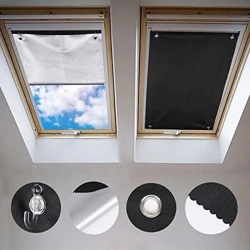 Produktbild: Johgee Dachfenster Rollo Thermo Sonnenschutz Silberbeschichtung Verdunkelungsrollo für VELUX Dachfenster GGU GGL GPU GPL GHU GHL GTU GTL GXU GXL (ohne bohren mit Saugnäpfen,Größe 96x120cm)