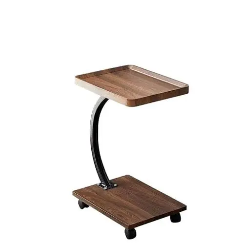 Produktbild: johgee Beistelltisch Holz mit Rollen, Couchtisch Holz, C-förmige Stütze, Volumen: 30 * 40 * 58cm, Holzoptik, 4 Rollen (2 mit Bremse), Beistelltische fürs Wohnzimmer, Sofas