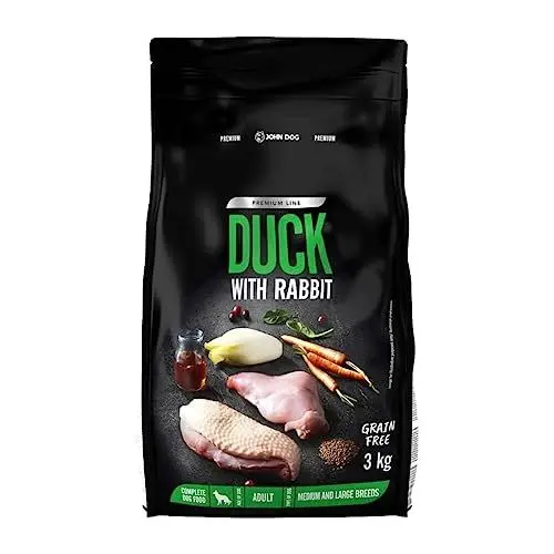 Produktbild: JOHN DOG - Premium Line - Entenfleisch mit Kaninchenfleisch - 3 kg - Trockenfutter für Erwachsene Hunde, Trockenfutter für Hunde, Hundetrockenfutter, Tierfutter, Haustierfutter