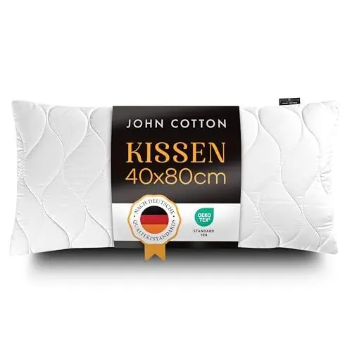 Produktbild: John Cotton Kopfkissen 40x80 cm – Hotel-Luxus-Stepp-Kissen für Nackenschmerzen, Verstellbares Kissen mit Reißverschluss - 450g Füllung, Bequemes Schlafkissen für Allergiker, Oeko-TEX (40 x 80)