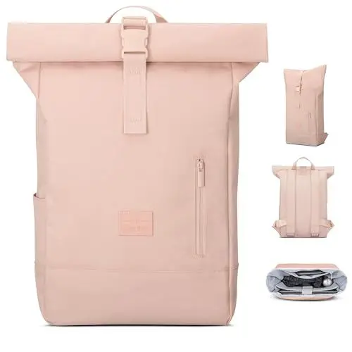 Produktbild: Johnny Urban Rucksack Damen & Herren Rosa - Robin Medium - Rolltop Mit Laptopfach für Uni Business Fahrrad - 15L - Nachhaltig - Wasserabweisend