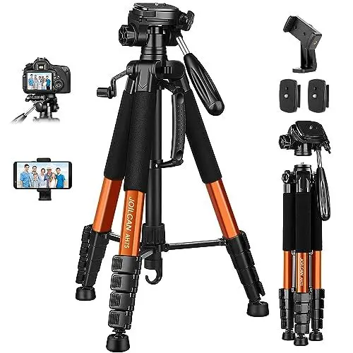 Produktbild: JOILCAN Kamera Stativ, 187cm Fotostativ mit Abnehmbar Kopf, Camera Tripod mit Tragetasche für Canon Nikon DSLR, Aluminium Dreibeinstativ Tragkraft 5kg mit Handyhalterung for Smartphone(Orange)