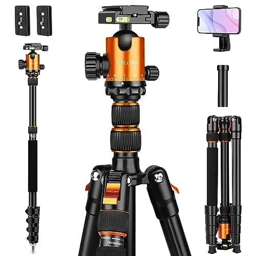 Produktbild: JOILCAN Kamera Stativ, Leichtes Reisestativ aus Aluminium mit Einbeinstativ, 203cm Fotostativ mit 360° Panorama Kugelkopf für Canon Nikon, Tragkraft 10kg