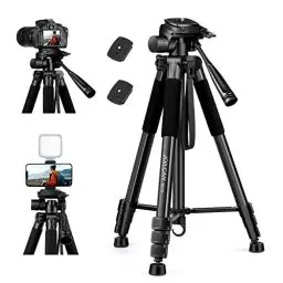 Produktbild: JOILCAN Stativ Kamera 165cm(65in), Aluminium Leichtes Dreibein Stative mit Tragetasche für Canon Nikon Sony DSLR Kamera, Handy Stativ mit Handyhalterung für Smartphone, Tragfähigkeit 5,5KG, Schwarz