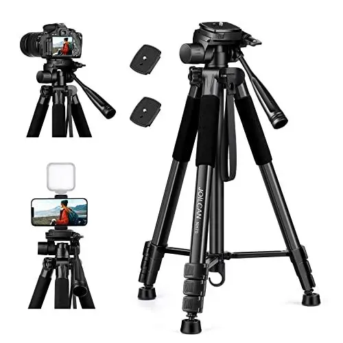 Produktbild: JOILCAN Stativ Kamera 165cm(65in), Aluminium Leichtes Dreibein Stative mit Tragetasche für Canon Nikon Sony DSLR Kamera, Handy Stativ mit Handyhalterung für Smartphone, Tragfähigkeit 5,5KG, Schwarz