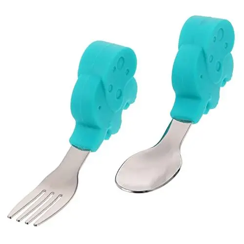 Produktbild: JOINPAYA 1 Satz 2St Löffel Trainingsgeschirr für Kinder Babylöffel Fütterungsgeschirr kinder besteckset kinderbesteck set -Fütterungslöffel Babygeschirr Rostfreier Stahl Green