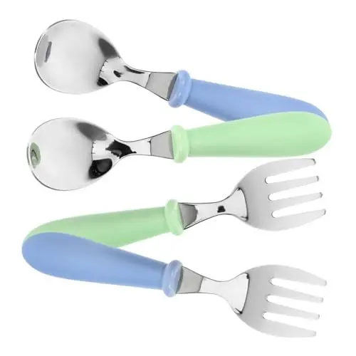 Produktbild: JOINPAYA Kindergeschirr Set Kinder Besteckset 4 Teiliges Set Edelstahl Kinderbesteck Mit Komfortgriff Kinderlöffel Und Für Kleinkinder Ideales Geschirr Für Babys Und Kleinkinder Und