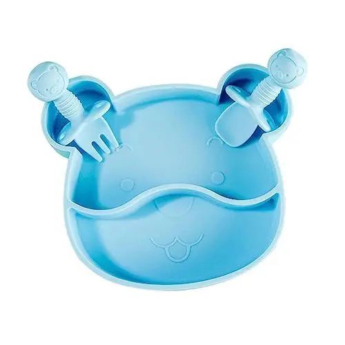 Produktbild: JOINPAYA 1 Satz Silikonplatte Babygeschirr geteilte Schüssel Teller für Kinder unterteilte Babyteller kindergeschirrsets kinderbesteck Speiseteller Kleinkinder Teller Kieselgel Blue