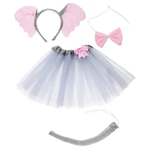 Produktbild: JOINPAYA 1 Set Elefanten Kostüm Set: Elefantenohren Stirnband Tüllrock Fliege Schwanzrock Halloween-Elefanten-Cosplay Karneval Fasching Nase Elefant Kragen Für Tier-Anziehpartys