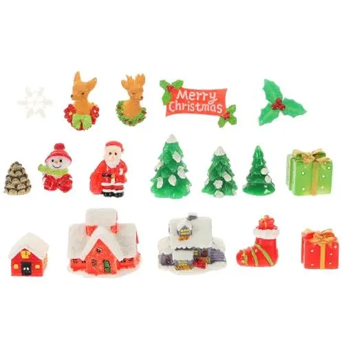 Produktbild: JOINPAYA 1 Set Mini-Weihnachtsfiguren Aus Kunstharz Ornamente: Miniatur-Weihnachtsmann-Figuren Kunsthandwerk Schneemann Elch Landschaftsdekorationsset