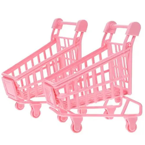 Produktbild: JOINPAYA 2St Mini-Trolley Storage Trolley ablagekörbe zuhause deko gieskanne kinderspielzeug Pinker Wagen Mode-Schreibtisch-Aufbewahrungsspielzeug Trolley-Modell Warenkorb-Modell Eisen Rosa