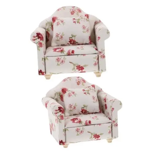 Produktbild: JOINPAYA 2St Miniaturmöbelmodell Mini-Couch-Modelle Puppenhaus-Sofa-Ornament Puppenhaus-Miniatur-Einzelsofa Puppenstubencouch mit Kissen Puppenhausmöbel Requisite Mini-Sofa-Modell Holz