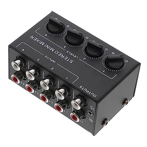Produktbild: JOINPAYA 4 Audiomischer tragbarer Mixer Stereo-Line-Audio-Mixer Mischpult für Konsolenaufnahmen Stereo-Line-Mixer sound mixer stamdmixer passiver Mischer Stereo-Mini-Mischpult Eisen Black