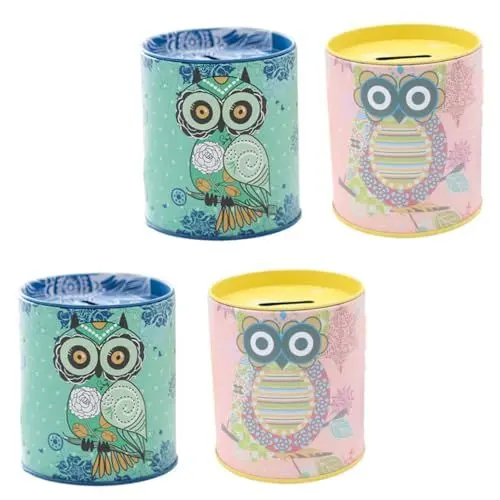 Produktbild: JOINPAYA 4 Stück Eulen Sparschwein Dekor Kleingeld Sparbehälter Münz Spardose Tisch Desktop Dekoration Kinder Sparschwein Papiergeld Glas Sparschwein Für Cartoon Sparschwein Aus