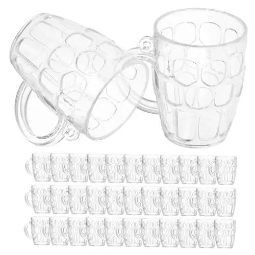 Produktbild: JOINPAYA 50 Stück Mini-Bierkrug aus Kunststoff einweg becher disposable cups Bierkrüge mit Henkel kleine Schnapsbecher aus Plastik Puppenhaus Hochzeitsdekorationen Getränke Wiederverwendbar