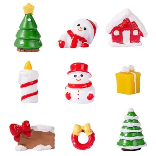 Produktbild: JOINPAYA 9Er Set Miniatur Weihnachtsdeko Figuren: Weihnachtsmann Schneemann Baum Und Haus Aus Harz Mini Weihnachtsfiguren FüR Tischdeko, Puppenhaus Und Weihnachtslandschaft