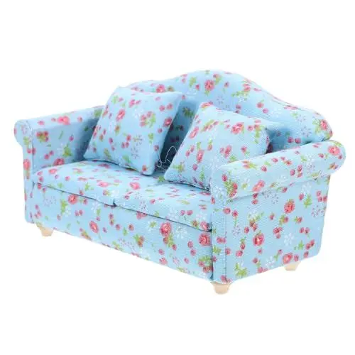 Produktbild: JOINPAYA Miniatur-Sofa Aus Holztuch Puppenhaus Mini-Sofa Blumenmuster Dekorative Miniaturmöbel